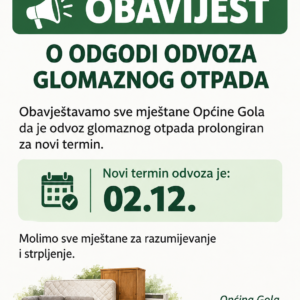 Obavijest o odgodi odvoza glomaznog otpada